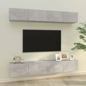 Szafki ścienne pod TV, 4 szt., betonowa szarość, 100x30x30 cm