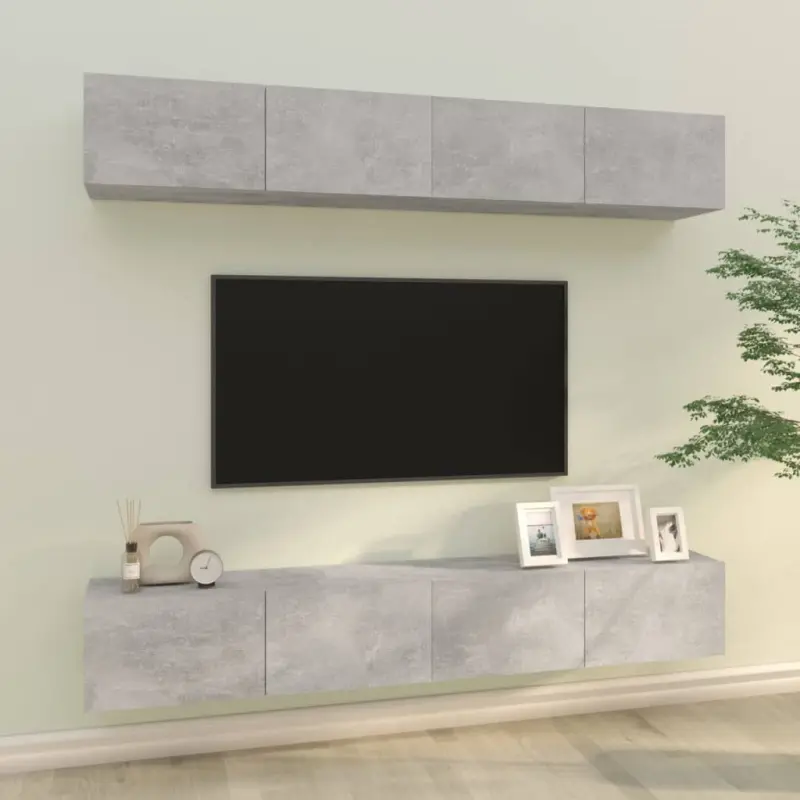 Szafki ścienne pod TV, 4 szt., betonowa szarość, 100x30x30 cm