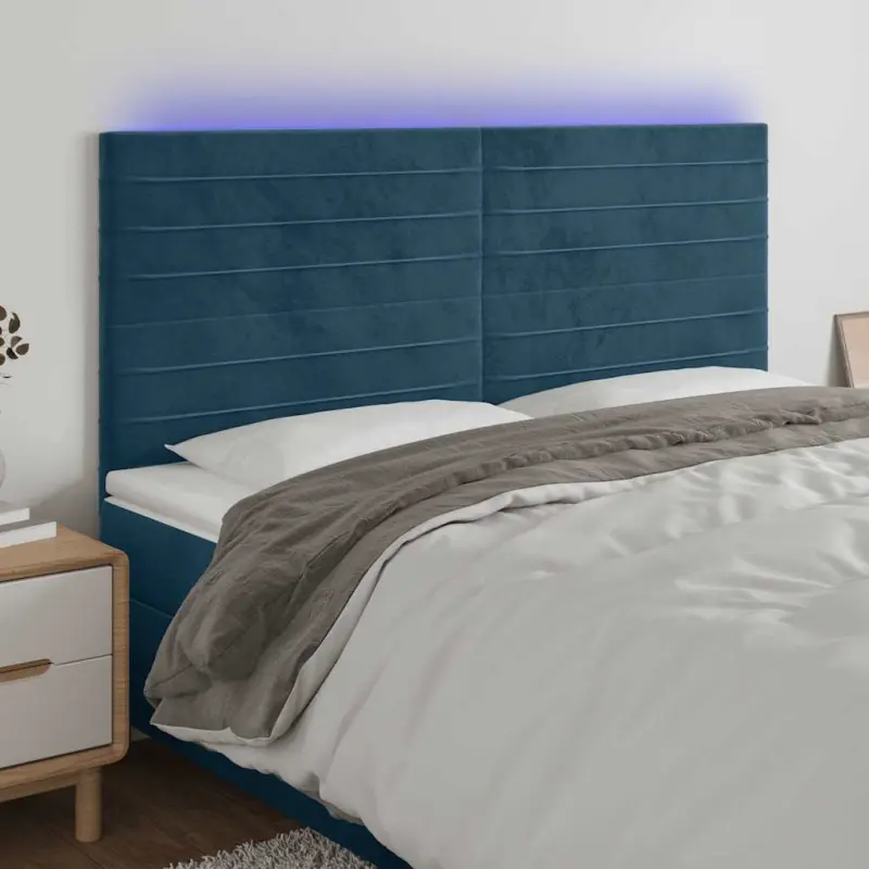 Zagłówek do łóżka z LED, ciemnoniebieski, 180x5x118/128 cm