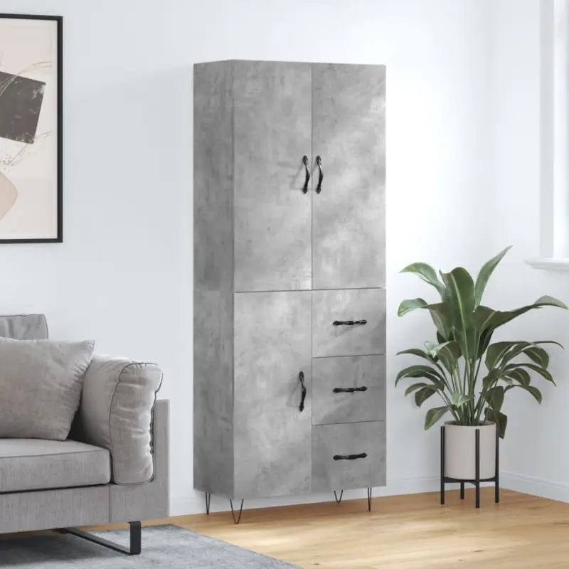 Witrynka, szarość betonu 69,5x34x180 cm materiał drewnopochodny
