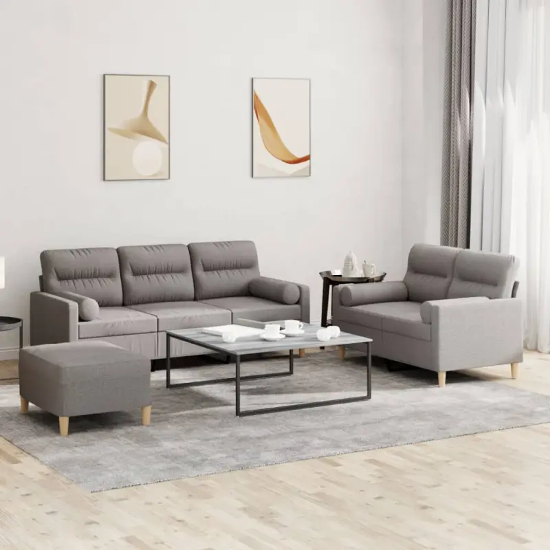 3-cz. komplet wypoczynkowy z poduszkami, taupe, tkanina