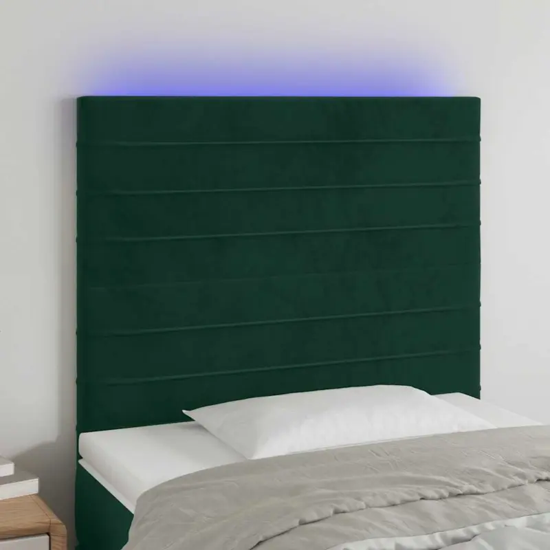 Zagłówek do łóżka z LED, ciemnozielony, 80x5x118/128cm, aksamit