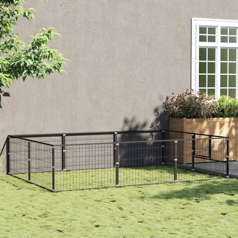 Kojec dla psa, czarny, 6 m², stalowy