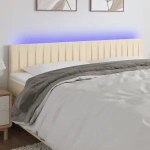 Zagłówek do łóżka z LED, kremowy, 200x5x78/88 cm, tkanina