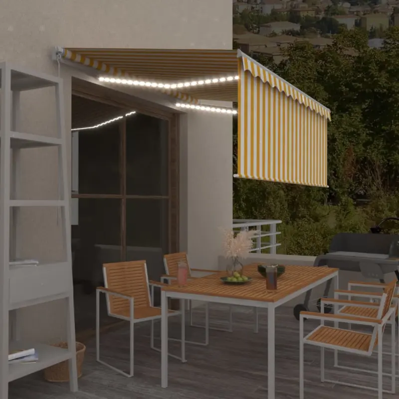 Ręcznie zwijana markiza z zasłoną i LED, 3,5x2,5 m, żółto-biała