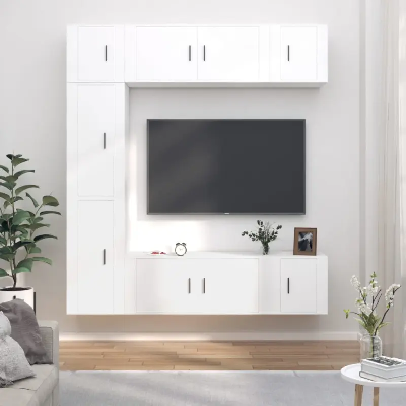 Zestaw 7 szafek TV, Biały, materiał drewnopochodny