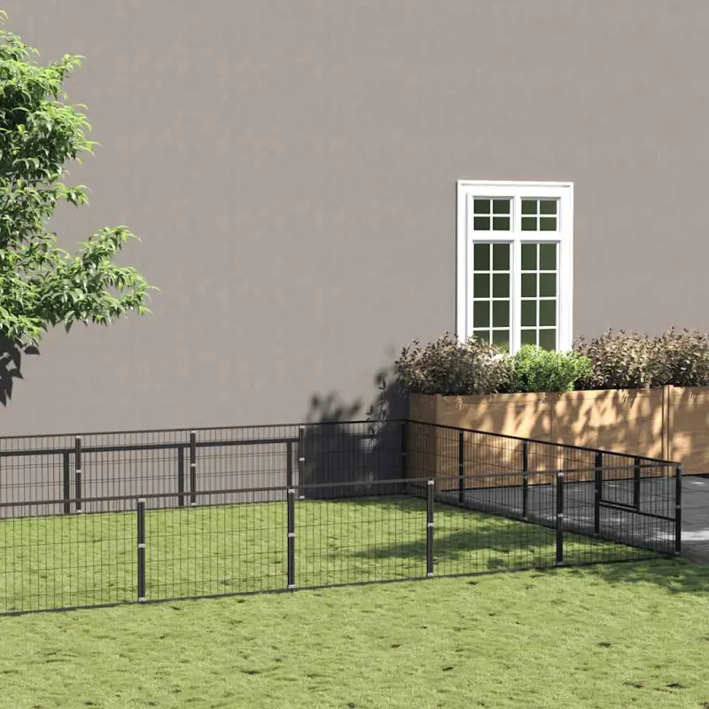 Kojec dla psa, czarny, 24 m², stalowy