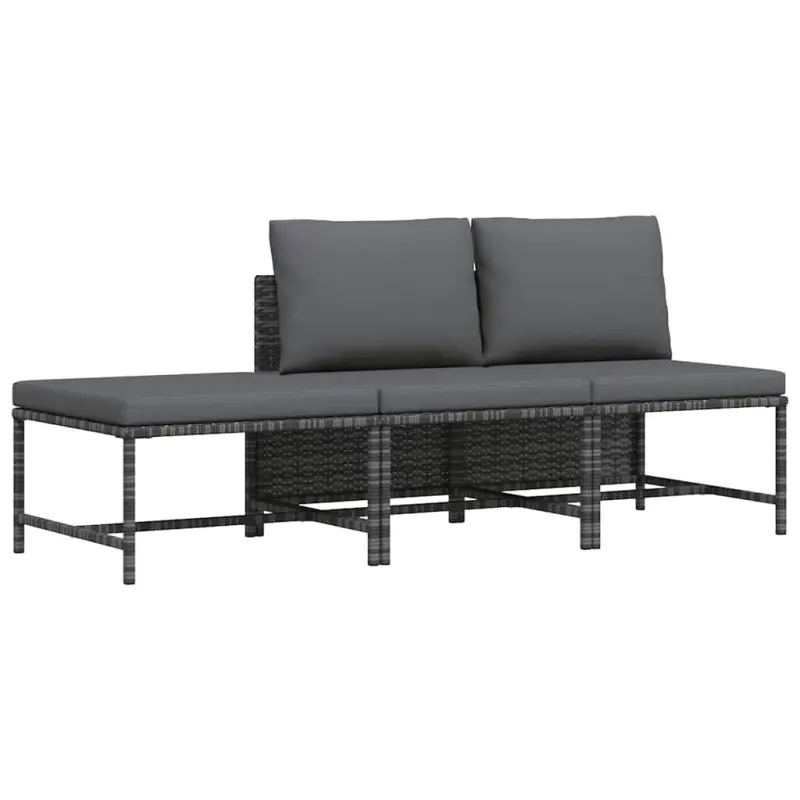 3-częściowa sofa do ogrodu, z poduszkami, szara, polirattanowa
