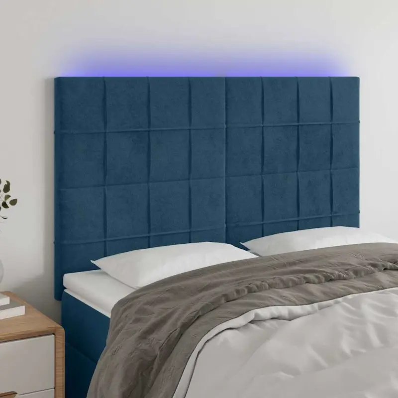 Zagłówek do łóżka z LED ciemnoniebieski, 144x5x118/128 cm