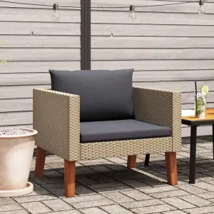 Pojedyncza sofa ogrodowa z poduszkami, rattan PE, beż