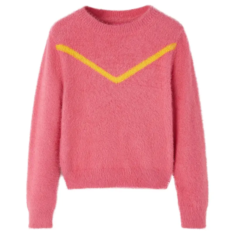 Sweter dziecięcy z dzianiny, brudny róż, 140