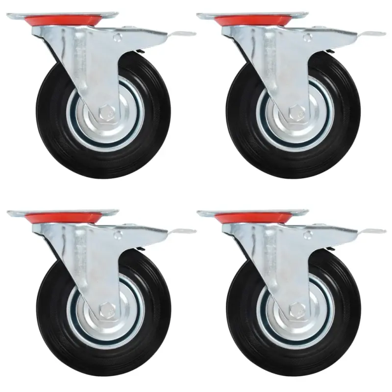 Kółka skrętne z podwójnymi hamulcami, 4 szt., 125 mm