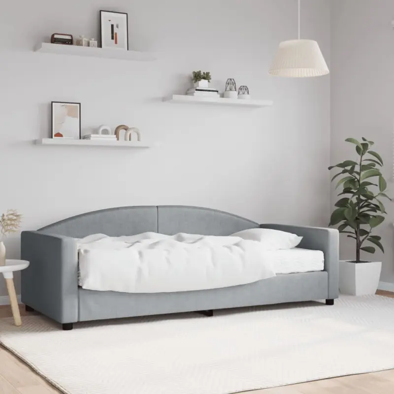 Sofa z materacem, jasnoszara, 90x190 cm, tkanina