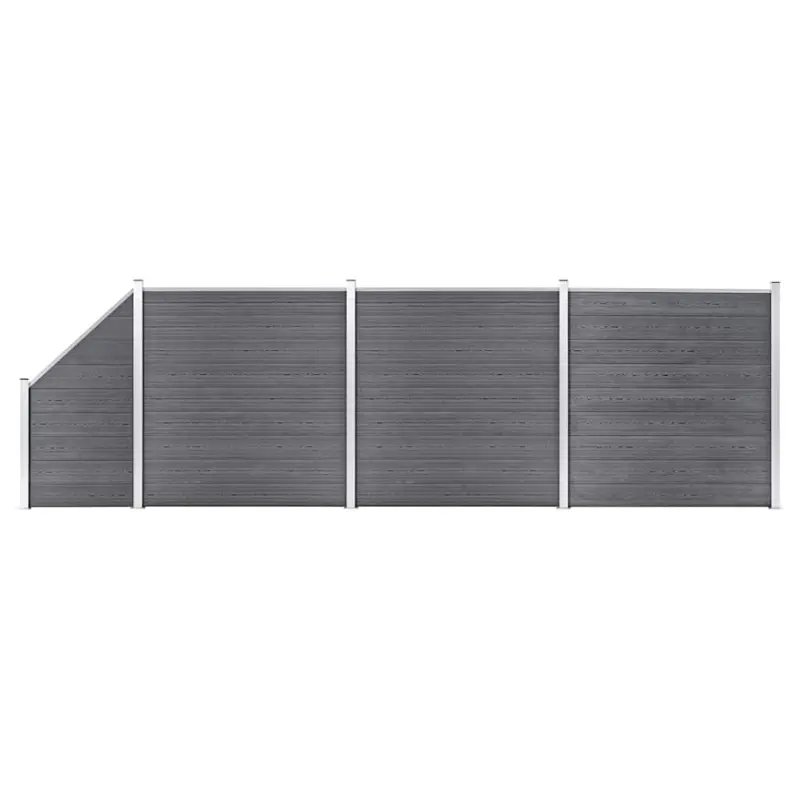 Ogrodzenie WPC, 3 panele kwadratowe, 1 skośny, 619x186cm, szare