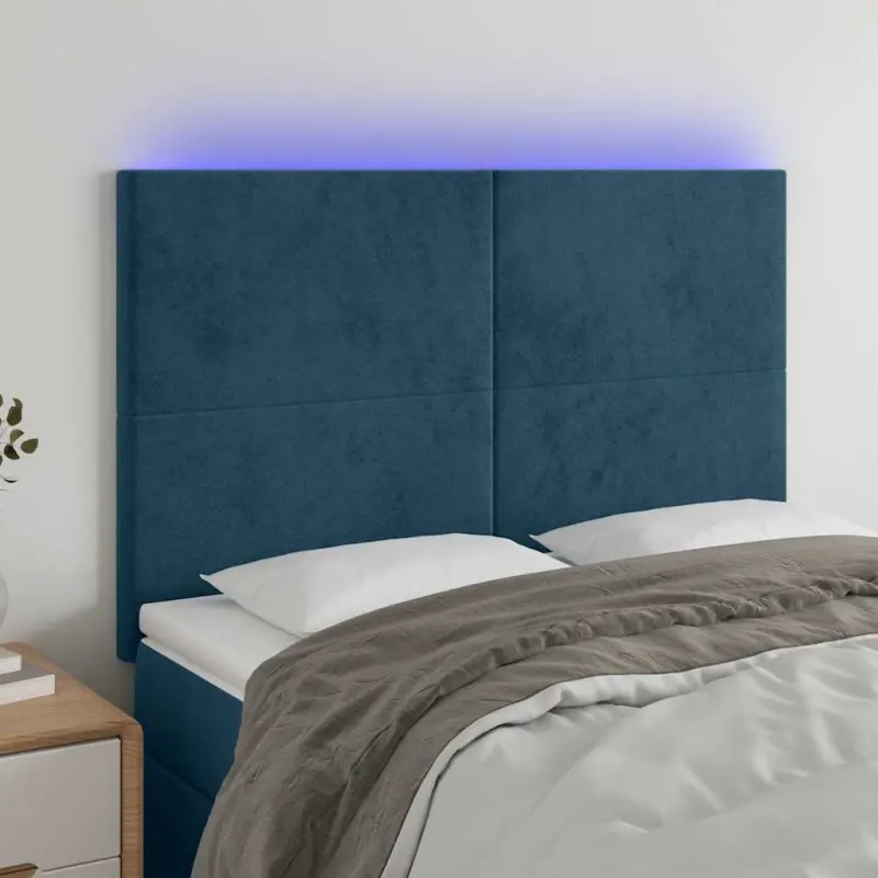 Zagłówek do łóżka z LED ciemnoniebieski, 144x5x118/128 cm