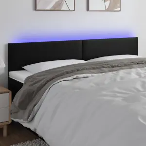 Zagłówek do łóżka z LED, czarny, 160x5x78/88 cm, sztuczna skóra