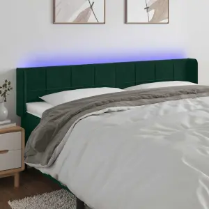 Zagłówek do łóżka z LED, ciemnozielony, 203x16x78/88cm, aksamit