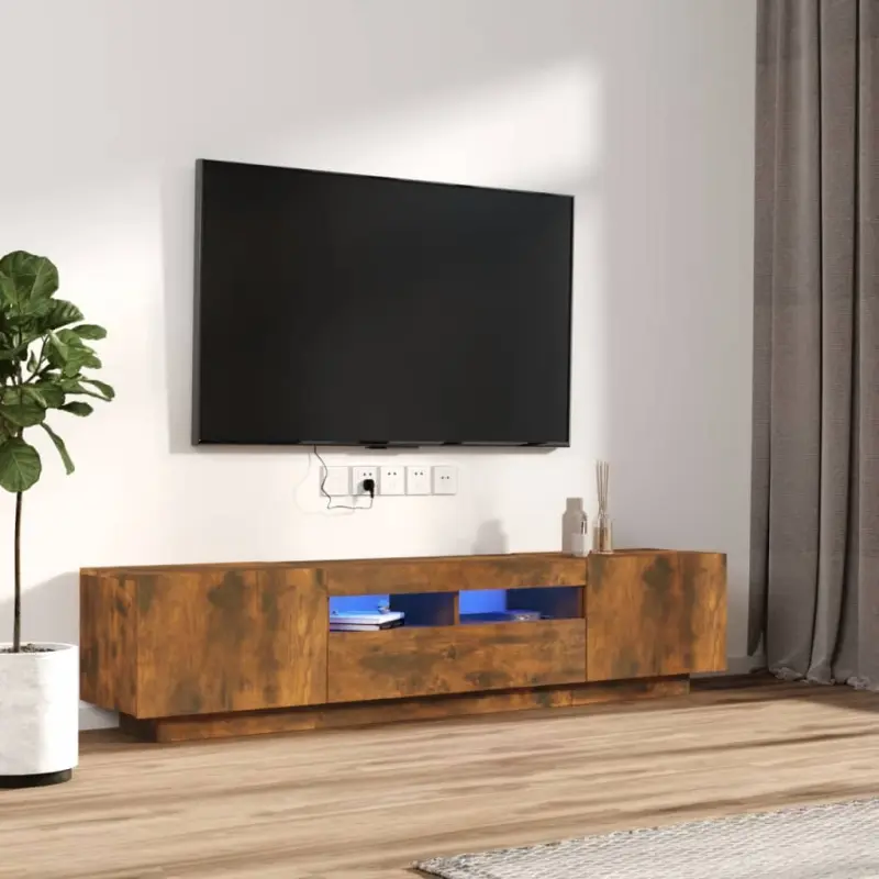 Zestaw 2 szafek TV z oświetleniem LED, przydymiony dąb