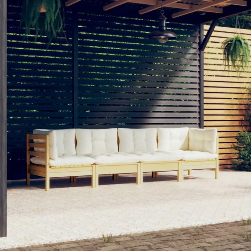 Zestaw mebli ogrodowych 4-cz. z litego drewna sosnowego i kremowymi