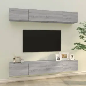 Ścienne szafki TV, 4 szt., szary dąb sonoma, 100x30x30 cm