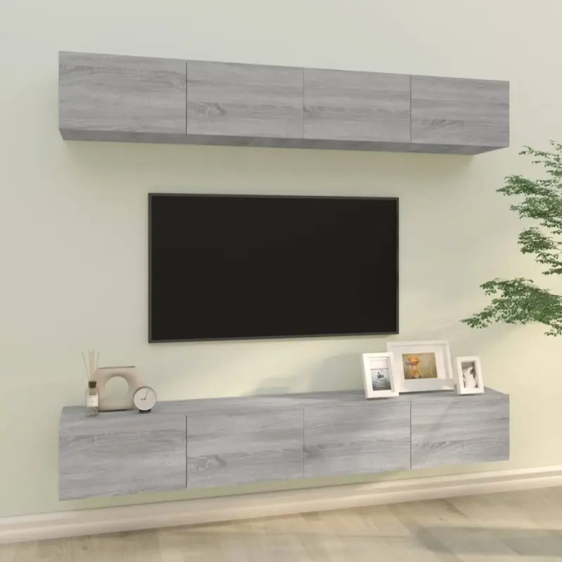 Ścienne szafki TV, 4 szt., szary dąb sonoma, 100x30x30 cm