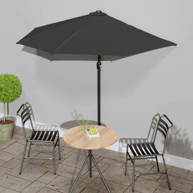 Półparasol balkonowy, aluminiowy słupek, czarny, 270x144x222 cm