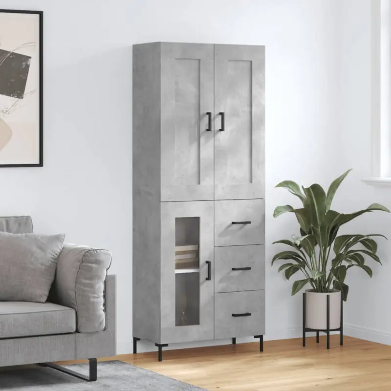 Witrynka, szarość betonu 69,5x34x180 cm materiał drewnopochodny