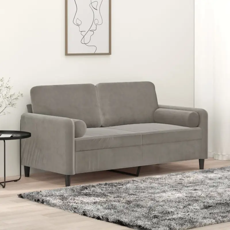 2-osobowa sofa z poduszkami, jasnoszara, 140 cm, aksamit
