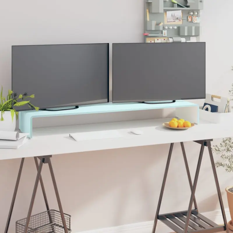 Podstawka pod monitor / TV, zielone szkło, 110x30x13 cm