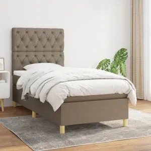 Łóżko kontynentalne z materacem, taupe, tkanina, 80x200 cm