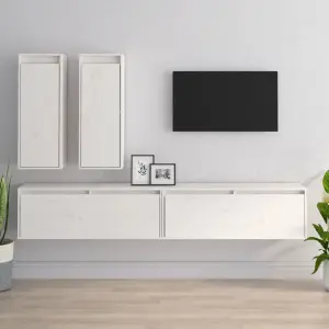 Szafki pod TV, 4 szt., białe, lite drewno sosnowe