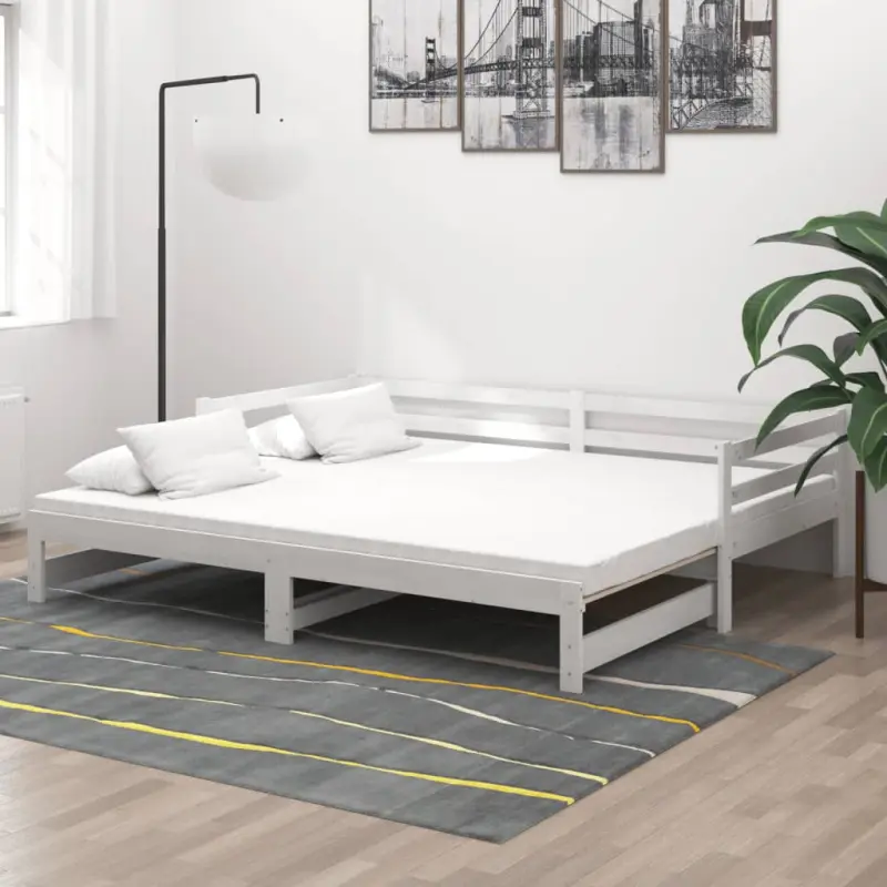 Łóżko wysuwane, 2 x (90x200) cm, białe, lite drewno sosnowe