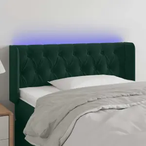 Zagłówek do łóżka z LED, ciemnozielony, 93x16x78/88 cm, aksamit