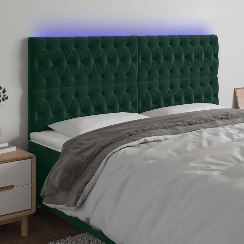 Zagłówek do łóżka z LED, ciemnozielony, 180x7x118/128 cm