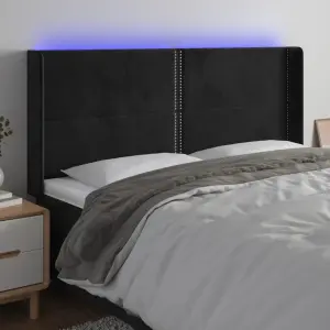 Zagłówek do łóżka z LED, czarny, 183x16x118/128 cm, aksamit