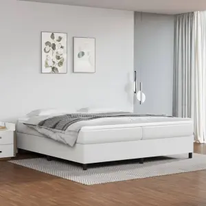Łóżko kontynentalne, białe, 200x200 cm, sztuczna skóra