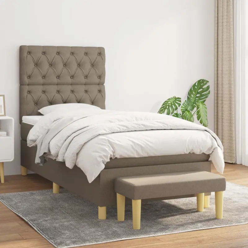 Łóżko kontynentalne z materacem, taupe, tkanina, 80x200 cm