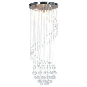 Lampa sufitowa z kryształami i koralikami, srebrna, spirala, G9