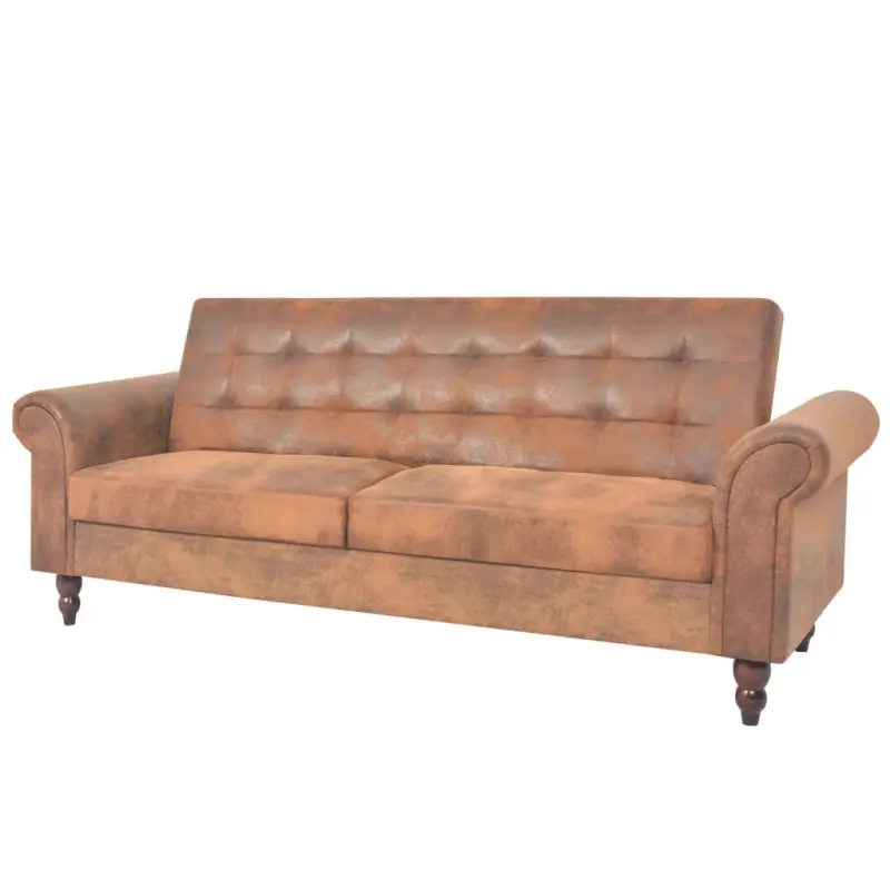 Rozkładana sofa 2-os., z podłokietnikami, sztuczny zamsz, brąz