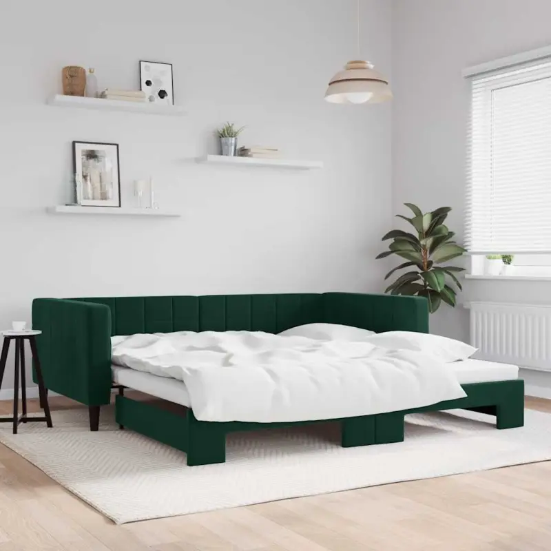 Sofa rozsuwana, ciemnozielona, 100x200 cm, aksamit