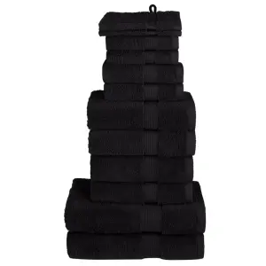 12-częściowy zestaw ręczników premium SOLUND, czarny, 600 g/cm²