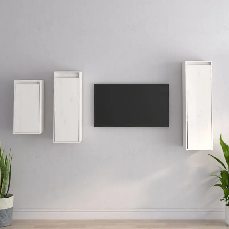 Szafki pod TV, 3 szt., białe, lite drewno sosnowe