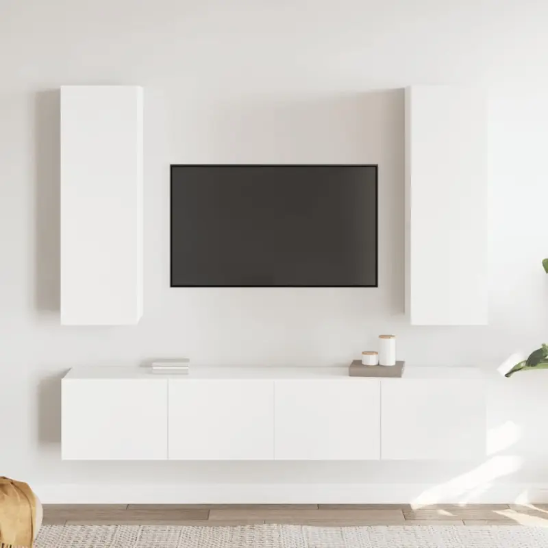 4-cz. zestaw szafek TV, biały, materiał drewnopochodny