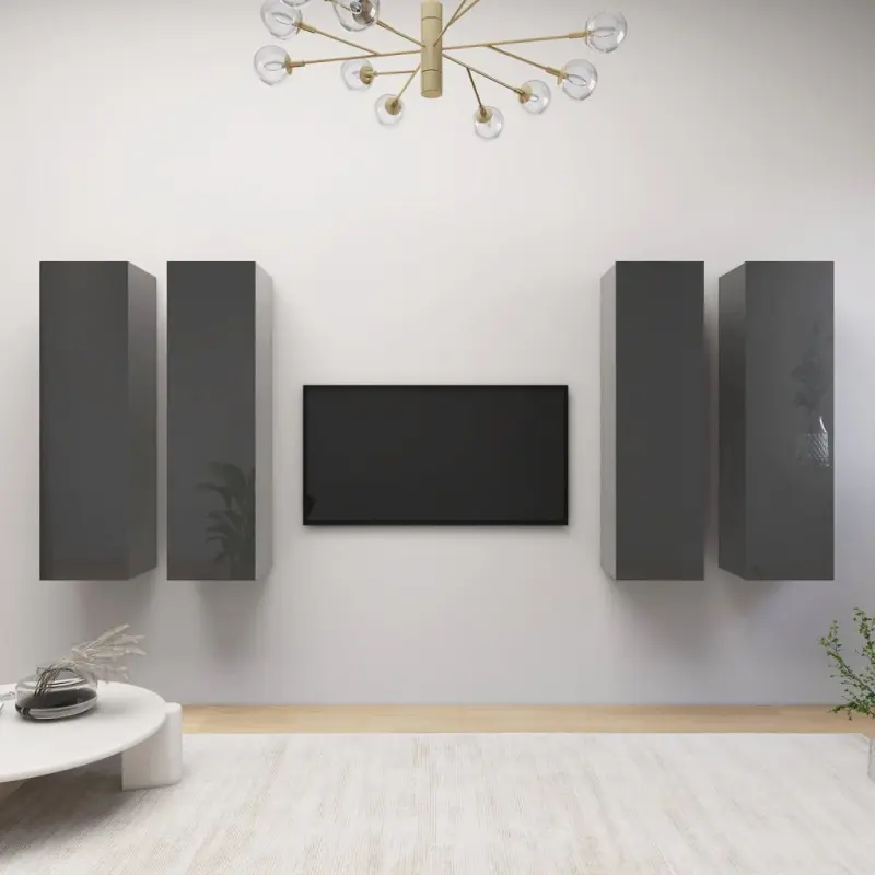 Szafki TV, 4 szt., szare, wysoki połysk, 30,5x30x110 cm