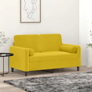 2-osobowa sofa z poduszkami, żółta, 120 cm, aksamit