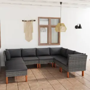 Meble ogrodowe rattan PE 8-cz. zestaw wypoczynkowy szary z poduszkami