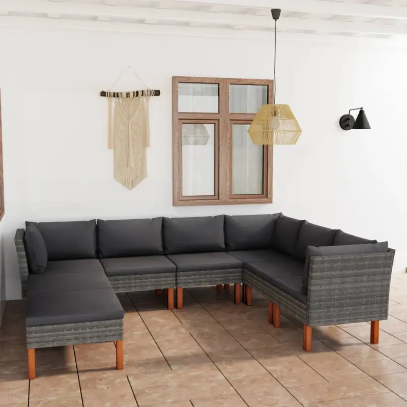 Meble ogrodowe rattan PE 8-cz. zestaw wypoczynkowy szary z poduszkami