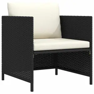 Fotel ogrodowy z poduszkami, rattan PE, czarny