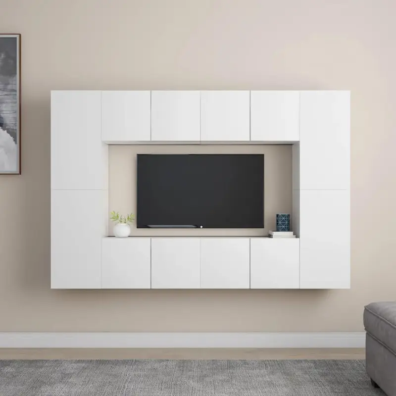8-cz. zestaw szafek TV, biały, materiał drewnopochodny