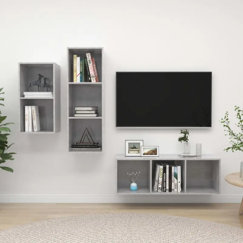 3-cz. zestaw szafek TV, szarość betonu, materiał drewnopochodny